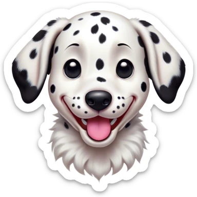 Cinematic Comical Spotted Dalmatian Portrait Emoji, Head tilted dramatically with an exaggeratedly shocked or amused expression, featuring a striking Fur of predominantly white with vivid black patches, wide, expressive eyes filled with playful disbelief, Simplified yet hilariously expressive features, highly detailed, glowing with a slightly sassy glow, high shine, dramatic yet playful, stylized with an air of cheeky charm, bright and endearing, soft glowing outline, capturing the essence of a spirited and over-the-top guardian, so meme-worthy it feels like it could side-eye its way into internet fame instantly! sticker
