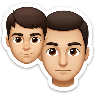 Make the emoji of the guy look as close as possible to the guy in the photos. Match the hair shape and color, eyebrow shape, eyes, nose, lips, skin tone, and facial expression. Keep the emoji style and composition unchanged. sticker