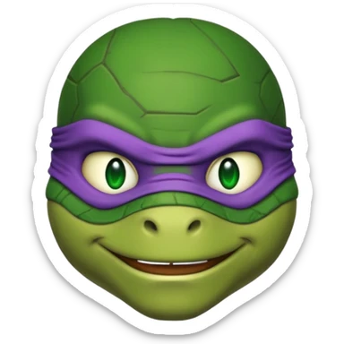 Donatello from Teenage Mutant Ninja Turtles, emoji style, head only, with a green hacking interface on the screen sticker
