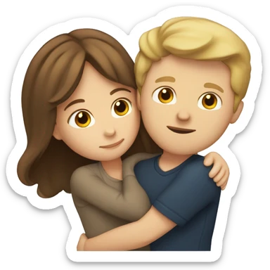 White girl with brown hair hugging white guy with dark blonde hair sticker