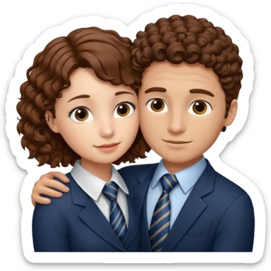 Girl with tie brown hair hugging a guy with short curly brown hair sticker