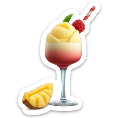trago chileno que tiene un poco de granadina en la base, vino blanco y sorbet de piña en la superficie del vaso. Tiene un sorbete (bombilla) el vaso para poder tomarlo sticker