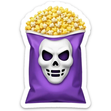 Glitter purple and yellow popcorn with ghostface mask in packaging sticker