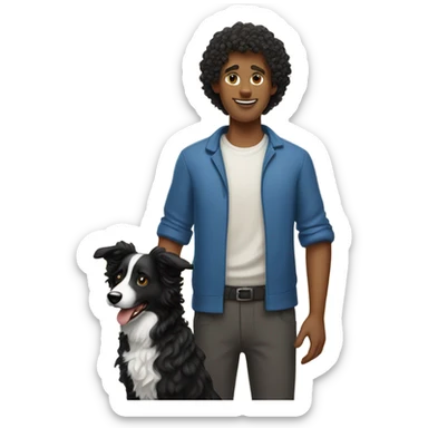 A curly-haired whiteman holding a Border Collie. sticker
