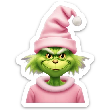 The grinch wearing pastel pink Christmas hat with bow  sticker