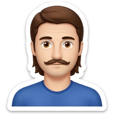 Matthieu Charneau, male actor (b.1988) with long hair and thin mustache sticker