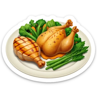 1 protein (chicken, fish)
 + 2 (or more) veggies
 + 1 starch (sweet potato or grain) sticker