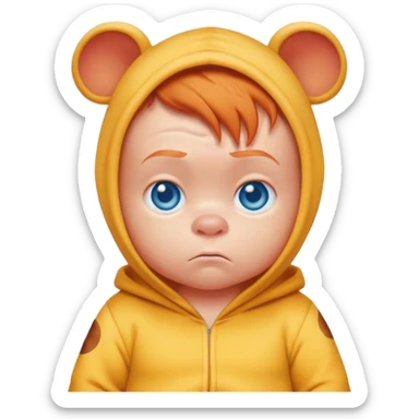 Grumpy ginger baby with blue eyes in Winnie the Pooh onesie sticker