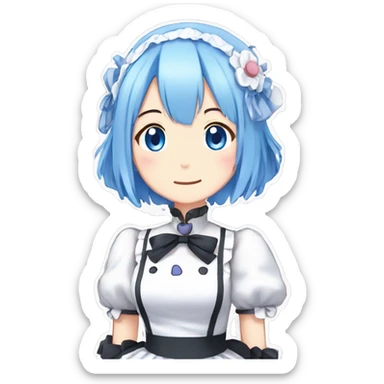 rem, re:zero, anime, blue haired girl, blue eyes, short hair, maid sticker