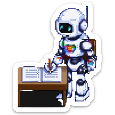 robot writing in a notebook sticker