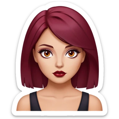 dark winered hair, pretty eyes, pretty makeup, pretty bratz baddie sticker
