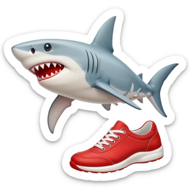 un requin avec des chausures rougr sticker