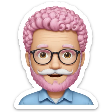 very white bearded and white mustached, pink short curly haired, wearing glassess sticker