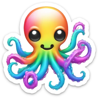 Kawaii Rainbow chrome octopus wearing neon shirt   sticker