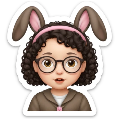 bunny ear accessory wearing small baby dark haired curly spectacled sticker