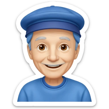 elderly man with blue hat sticker