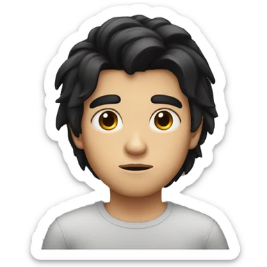 Long black hair boy serious face sticker