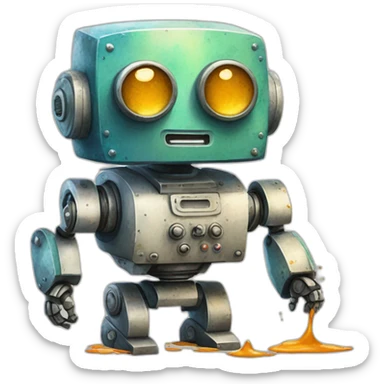 robô segurando uma aquarela de pintura sticker