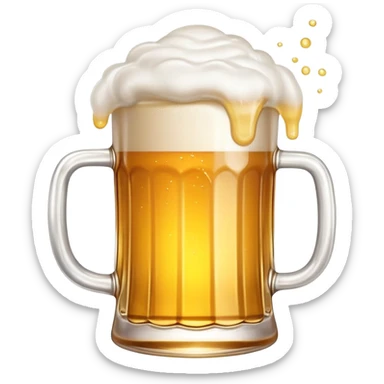 Tsingtao beer in glass mug, golden beer with white foam, iconic Chinese beer, emoji style sticker
