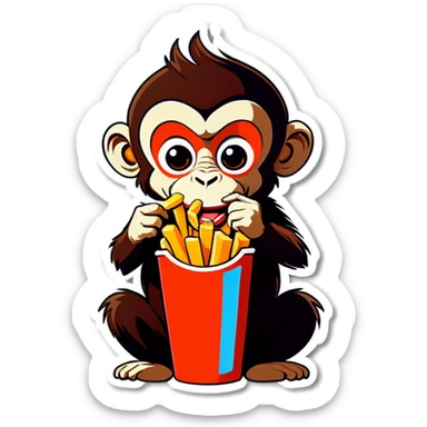 Cute monkey eating french fries sticker