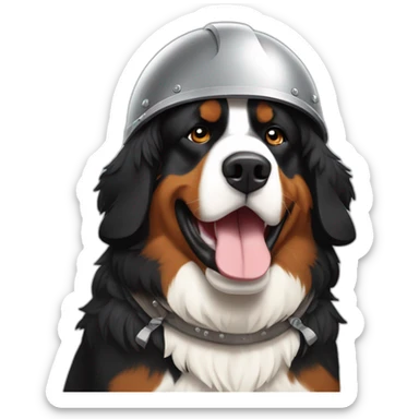 Bernese mountain dog with a helmet viking sticker