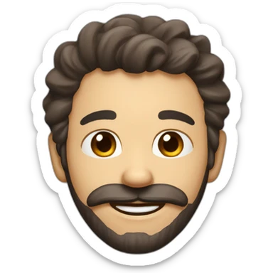 His lips curled upward and his eyes open wide. He has a brown facial hair, possibly a beard or goatee, and appears to have dark hair. His smile gives off a friendly and approachable vibe. sticker