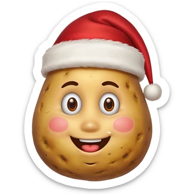 Potato with a face and a Santa Christmas hat on sticker
