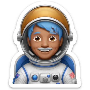 old man, brown skin astronaut with blue hair, smile sticker