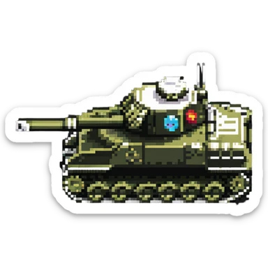 8-bit military tank with treads and cannon sticker