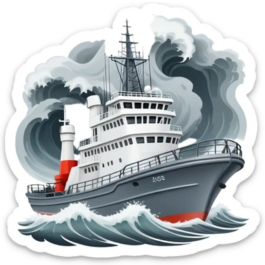 Russian marine geology research vessel in stormy rough seas with large waves sticker