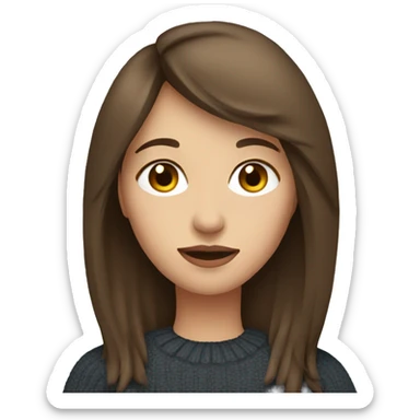 woman with brown hair and side fringe wearing heart jumper sticker