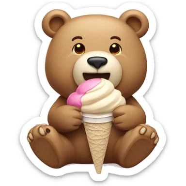 Beige bear eating ice cream sticker