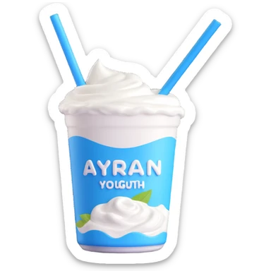 A small carton of Turkish yogurt drink (ayran) with a straw, white and blue packaging sticker