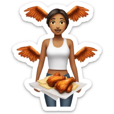 a girl flying with two bbq chicken wings on her back sticker