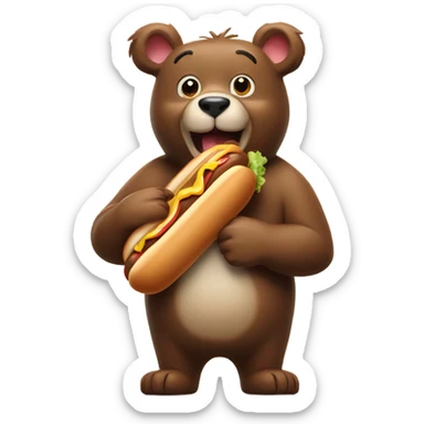 A bear with a hot dog and a bunny   sticker