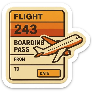 retro plane ticket, 1970s airline design, bold lines, faded colors sticker