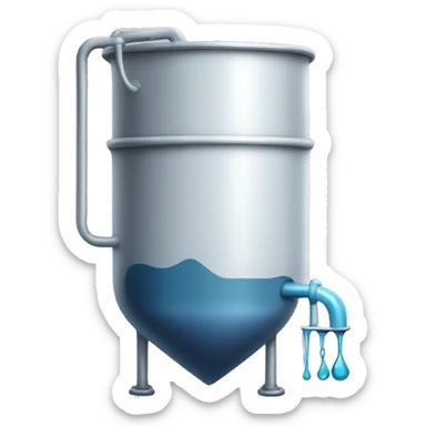 big chemical vessel filled with liquid and with stirrer, inlet and outlet sticker