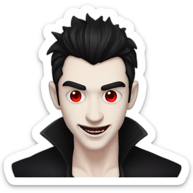 goth man vampire teeth red eyes pale skin black hair sticker