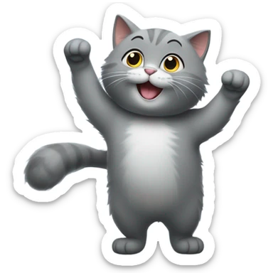 Grey fluffy cat dancing sticker