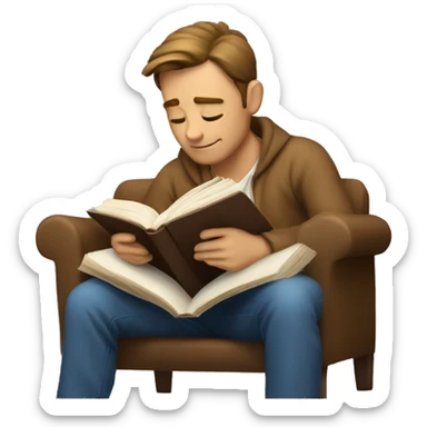 a guy sitting reading a book cozy sticker