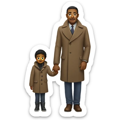 a man in a coat holds a child's hand sticker