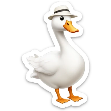 Full body White goose wearing a hat sticker