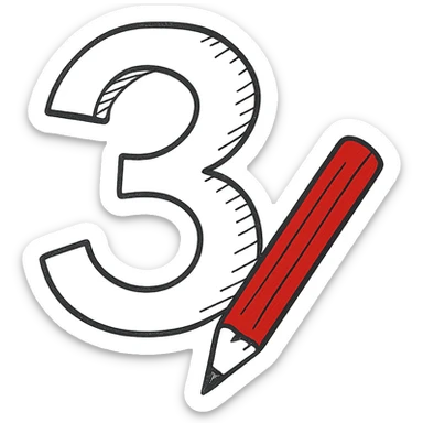 Minimalistic number 3 drawn with a pencil, one color, Pantone 186 sticker