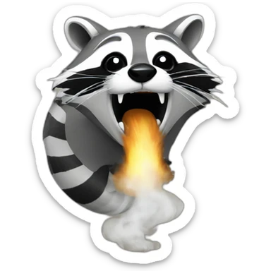 Raccoon opening mouth with smoke coming out of the mouth sticker