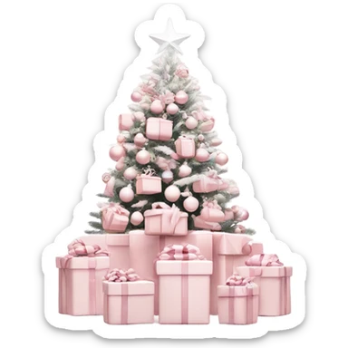 Light pink Christmas gifts under a white Christmas tree  sticker