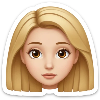 Gör en emoji som är en tjej och den ska ha långt hår hårfärgen ska vara brunt och  blonda hon ska ha fransar men dom ska se naturliga ut  sticker