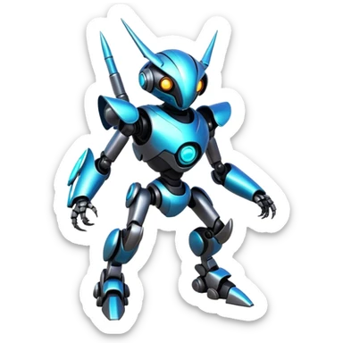 Shiny Epic Edgy Cool Colorful Vibrant Modern Futuristic Robot-Vernid-Protogen-creature-animal, full body  sticker
