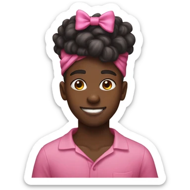 black boy with his tongue out with a pink bow on his hair  sticker