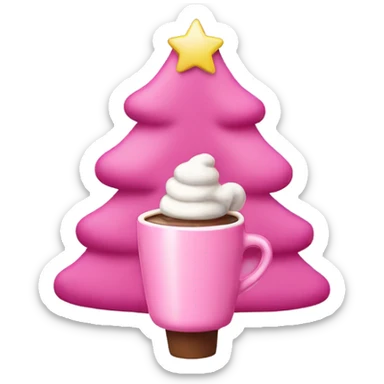 A pink Christmas tree with hot cocoa sticker