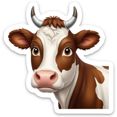 cinematic-noble-brown-and-white-cow-portrait-emoji,-poised-and-regal,-with-a-large,-sturdy-build-and-a-beautifully-patterned-hide-of-rich-brown-accented-by-crisp-white-patches,-deep-set-soulful-brown-eyes,-simplified-yet-sharp-and-sophisticated sticker